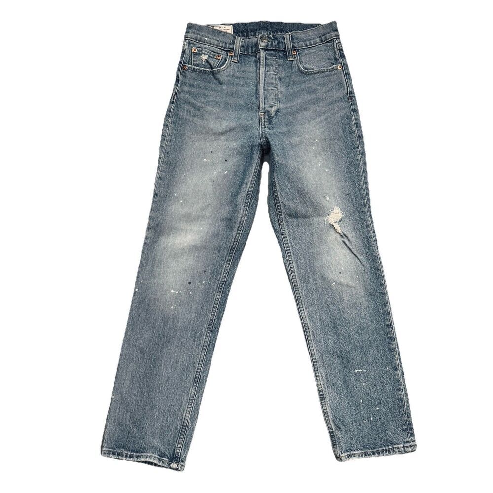 Gap Cheeky Straight High Rise Jeans 2 (26x25.5) Blue Splatter Distressed Womens
